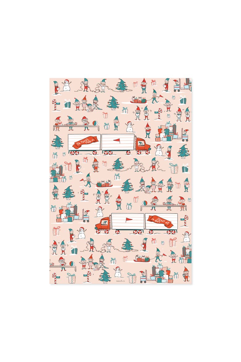 Two-Sided "Elf Workshop" Heavyweight Christmas/Holiday Gift Wrap, Alternate, color, Multicolored