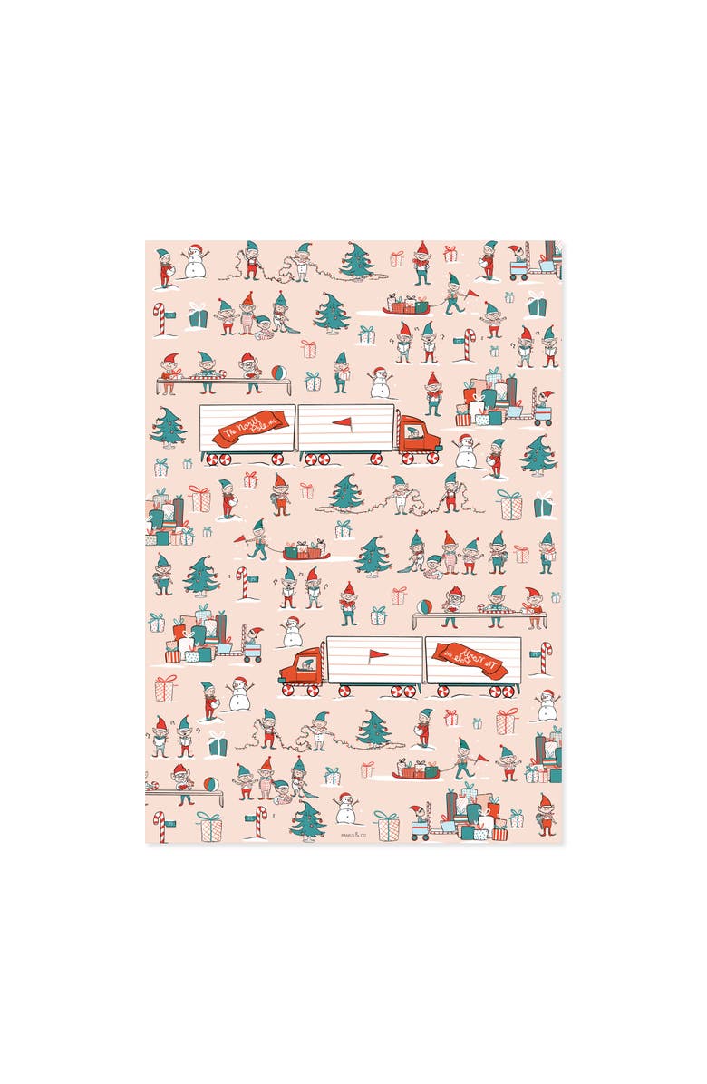 Ramus & Co Two-Sided "Elf Workshop" Heavyweight Christmas/Holiday Gift Wrap, Alternate, color, Multicolored