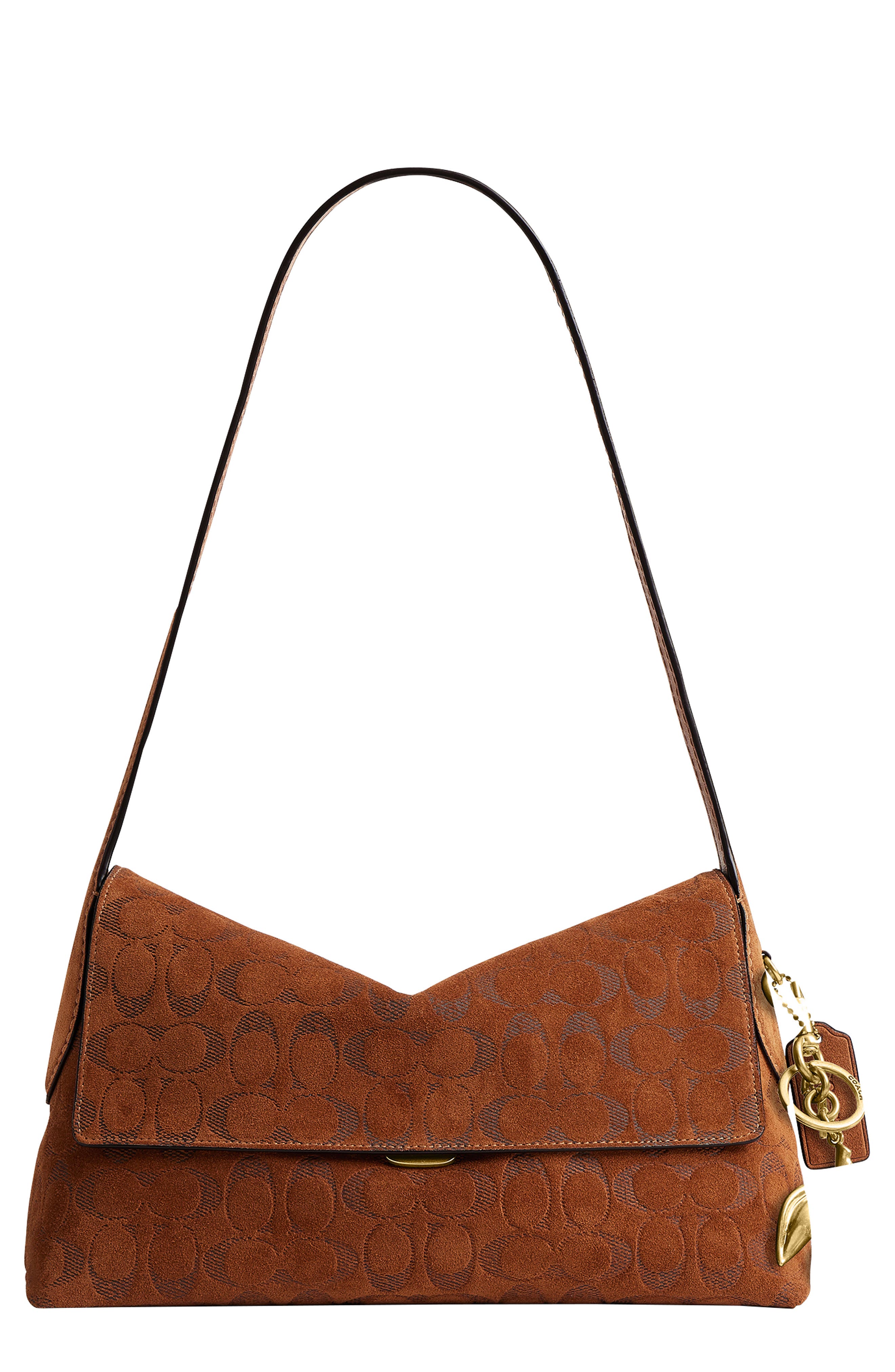 Chelsea 30 Signature Suede Shoulder Bag, Main, color, B4/ TOBACCO