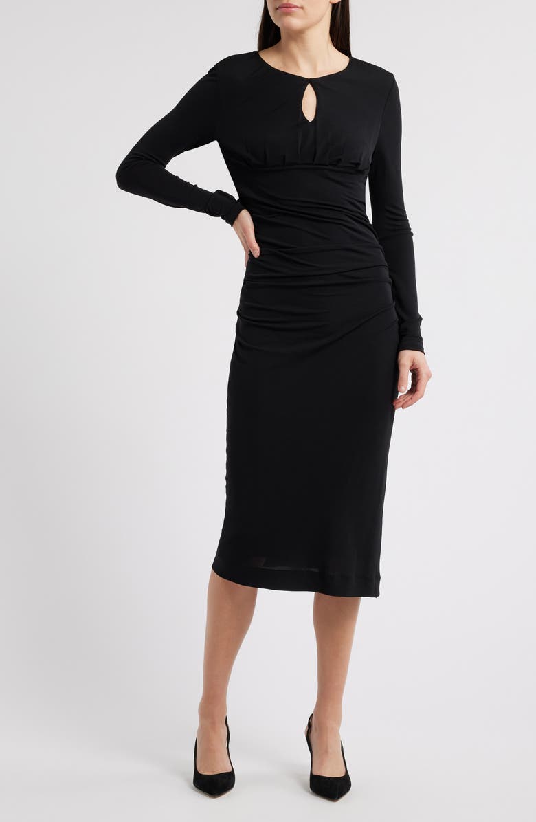 BOSS Eden Long Sleeve Body-Con Midi Dress, Main, color, Black