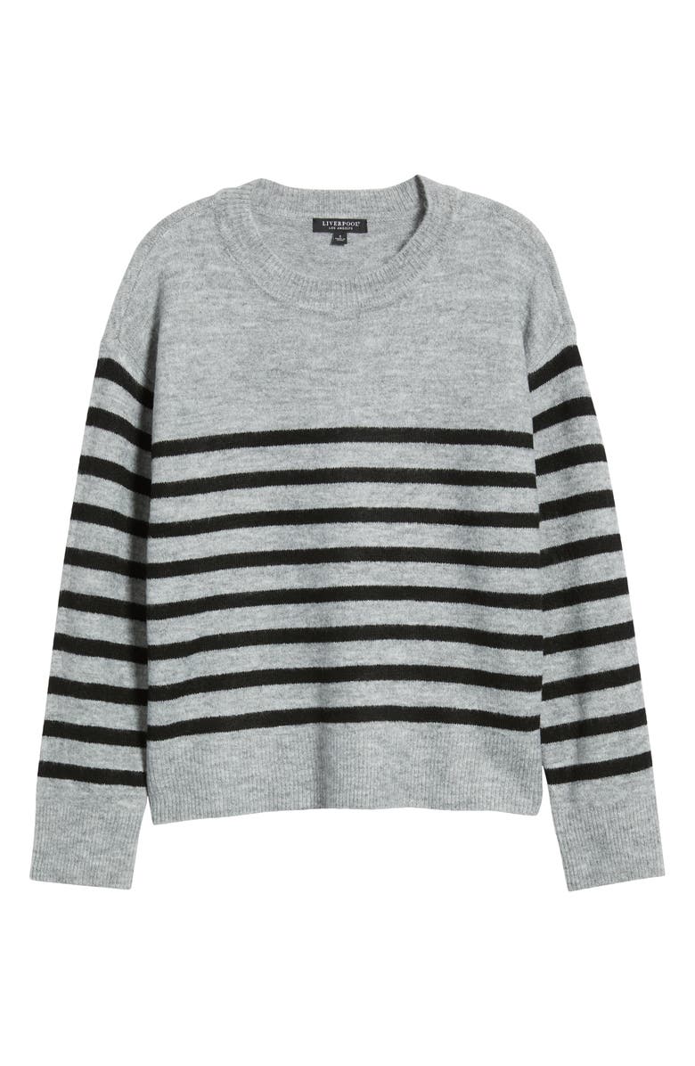 Liverpool Los Angeles Stripe Drop Shoulder Sweater, Alternate, color, Light Grey/ Charcoal Stripe