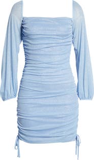 Jump Apparel Ruched Glitter Long Sleeve Minidress