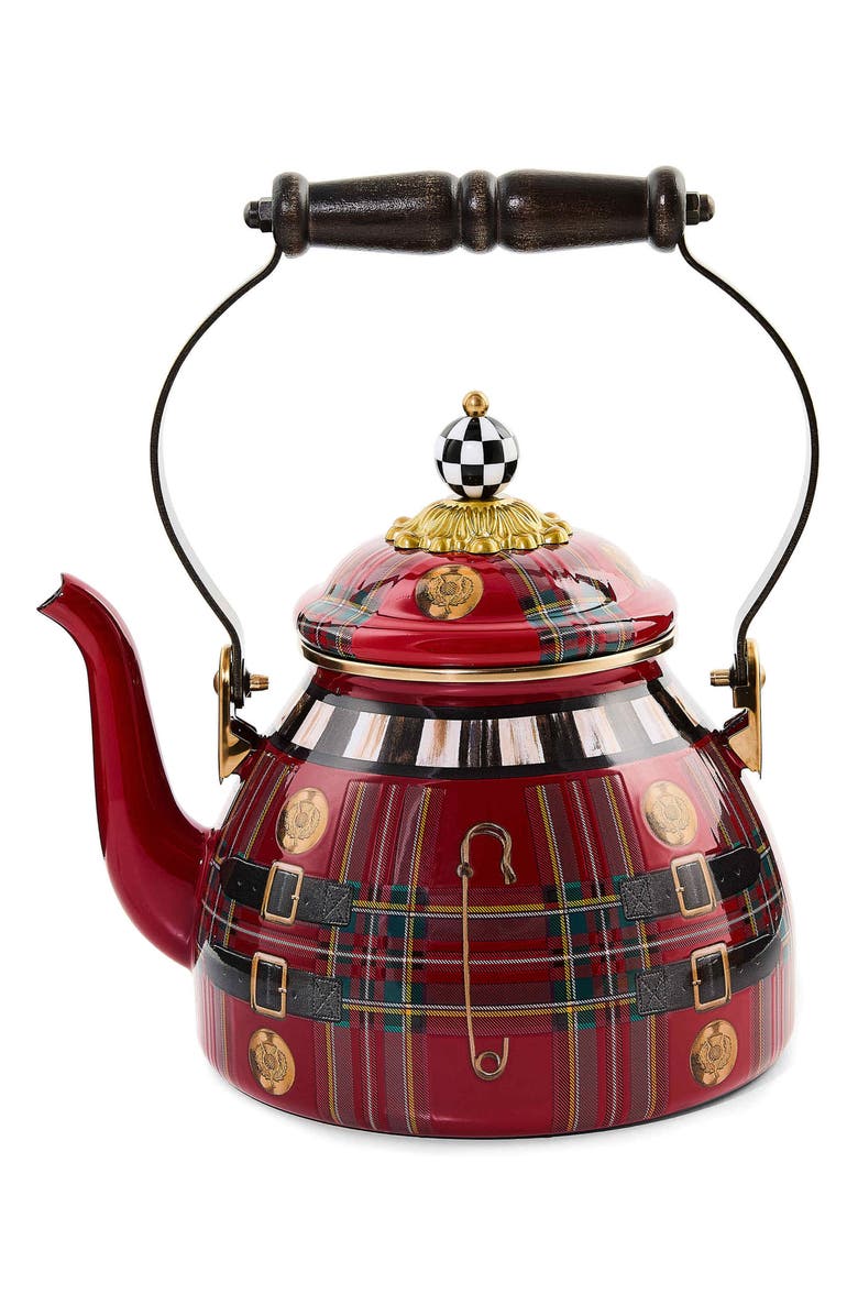 MACKENZIE CHILDS The Kilted Enameled Steel 2-Quart Tea Kettle, Main, color, Red
