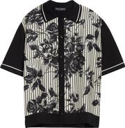 Dolce&Gabbana Oversize Floral & Stripe Short Sleeve Silk & Cotton Shirt