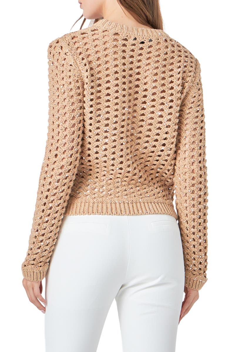 Endless Rose Sequin Openwork Sweater, Alternate, color, Beige