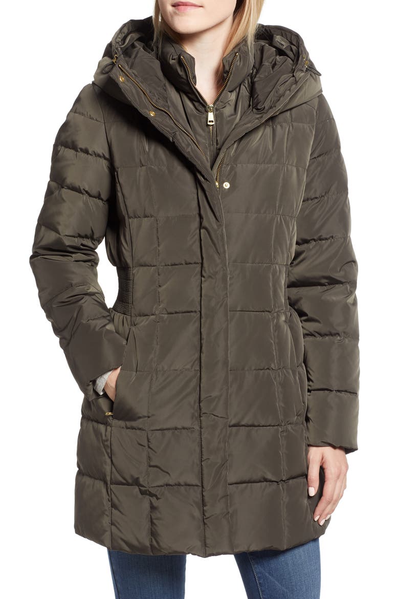 Cole Haan Hooded Down & Feather Jacket, Alternate, color, FOREST