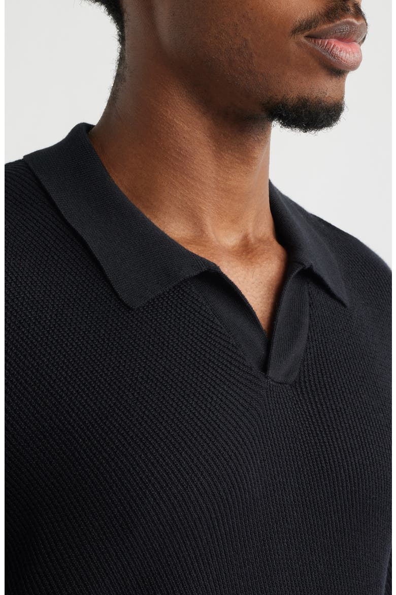 Diagonal Stitch Short Sleeve Polo Sweater, Alternate, color, BLACK