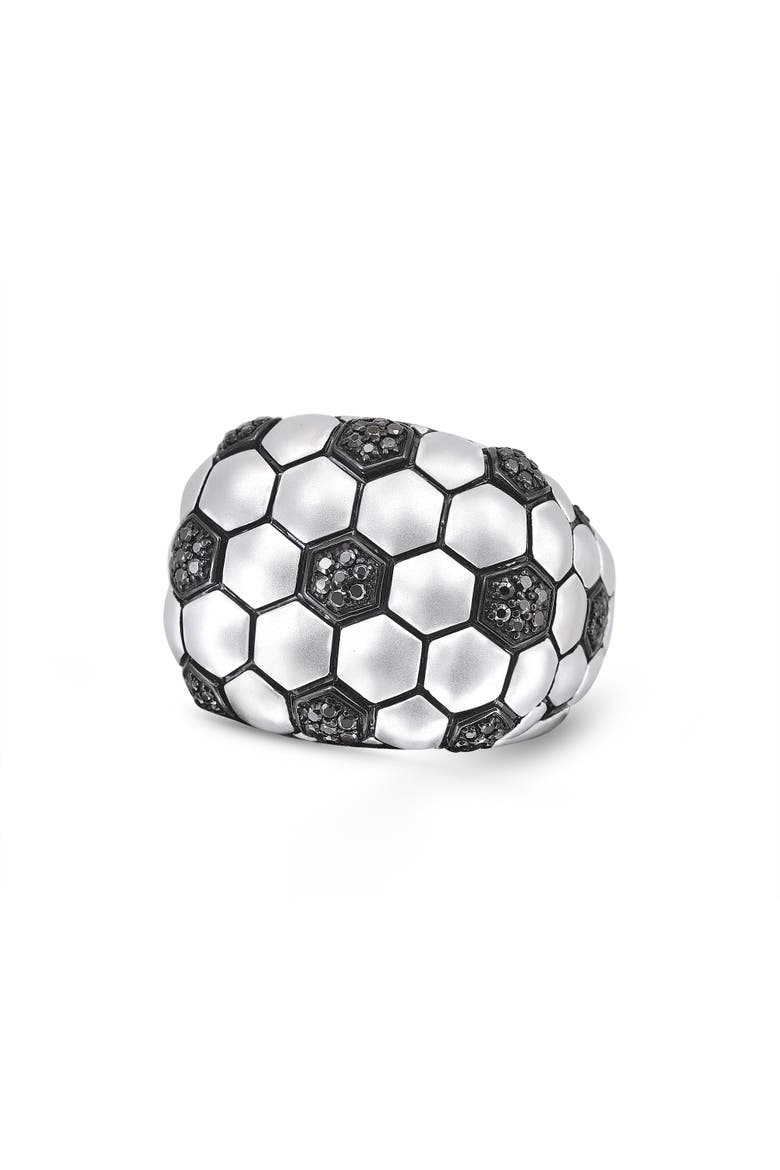 Soccer Football Silver & Black Diamond Statement Men Ring, Main, color, Silver