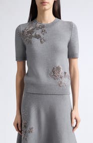 Oscar de la Renta Beaded Wool Sweater