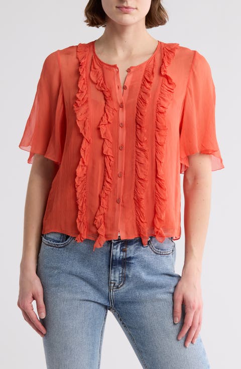 Mikayla Ruffle Short Sleeve Button-Up Shirt