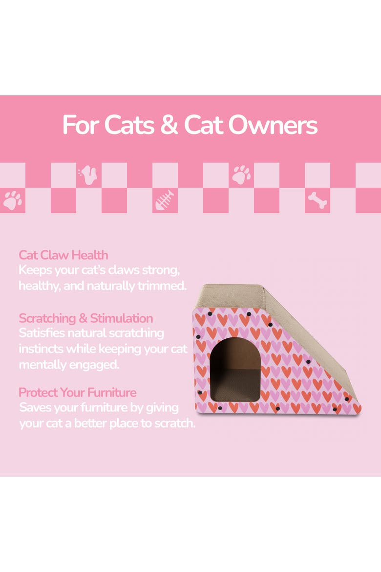 Kento Minimalist Cardboard Angled Cat Cave Scratcher with Catnip, Alternate, color, Pink/Red