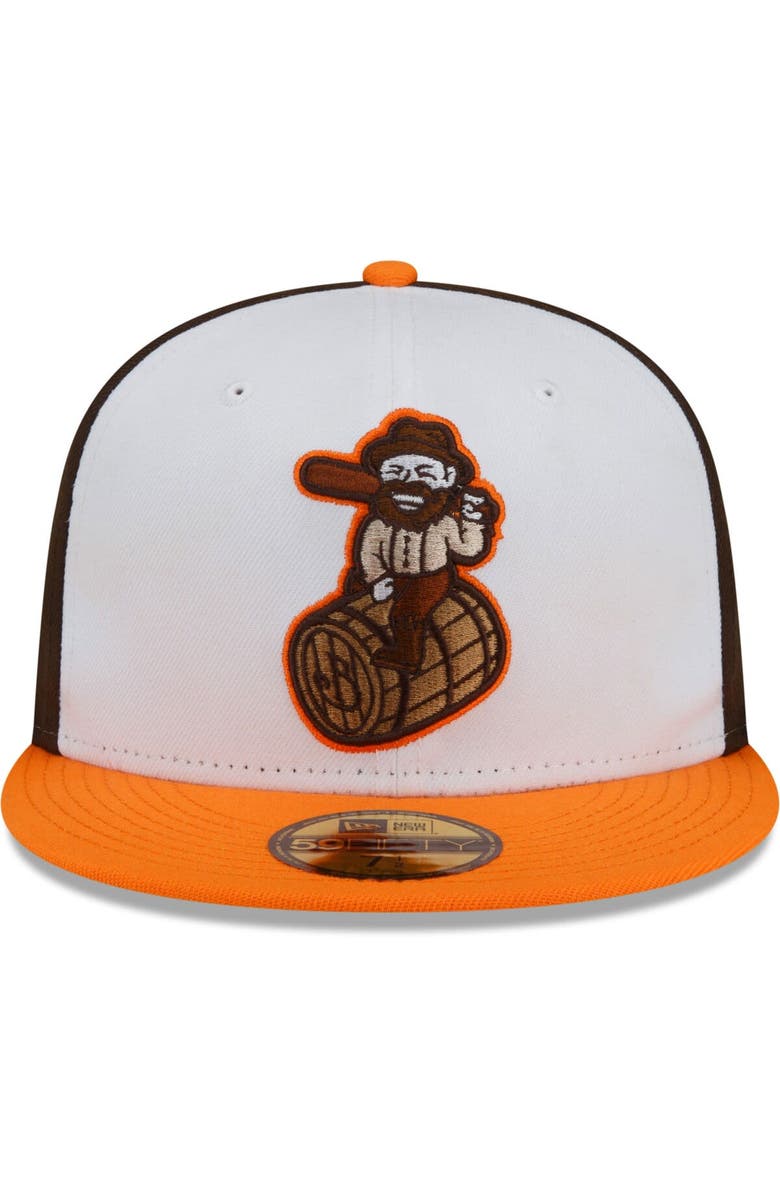New Era Men's New Era White/Orange Bowling Green Hot Rods Theme Night 59FIFTY Fitted Hat, Alternate, color, White
