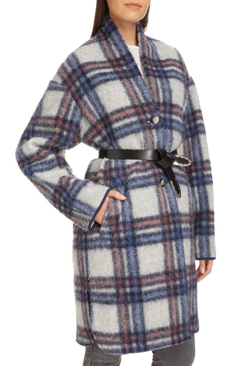 Isabel Marant Étoile Gabriel Plaid Wool Blend Coat, Alternate, color, 
