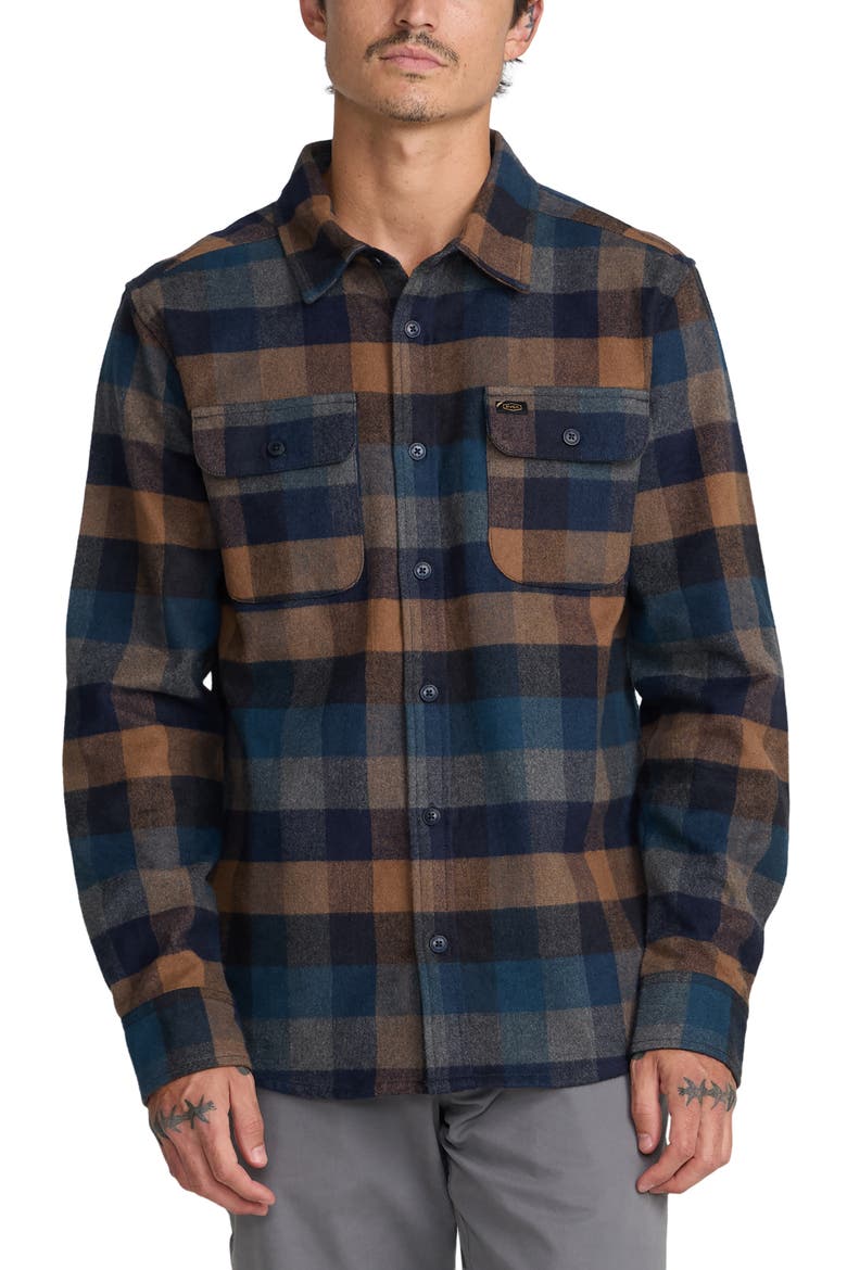 Dayshift Blanket Stripe Flannel Button-Up Shirt, Main, color, PIRATE BLACK