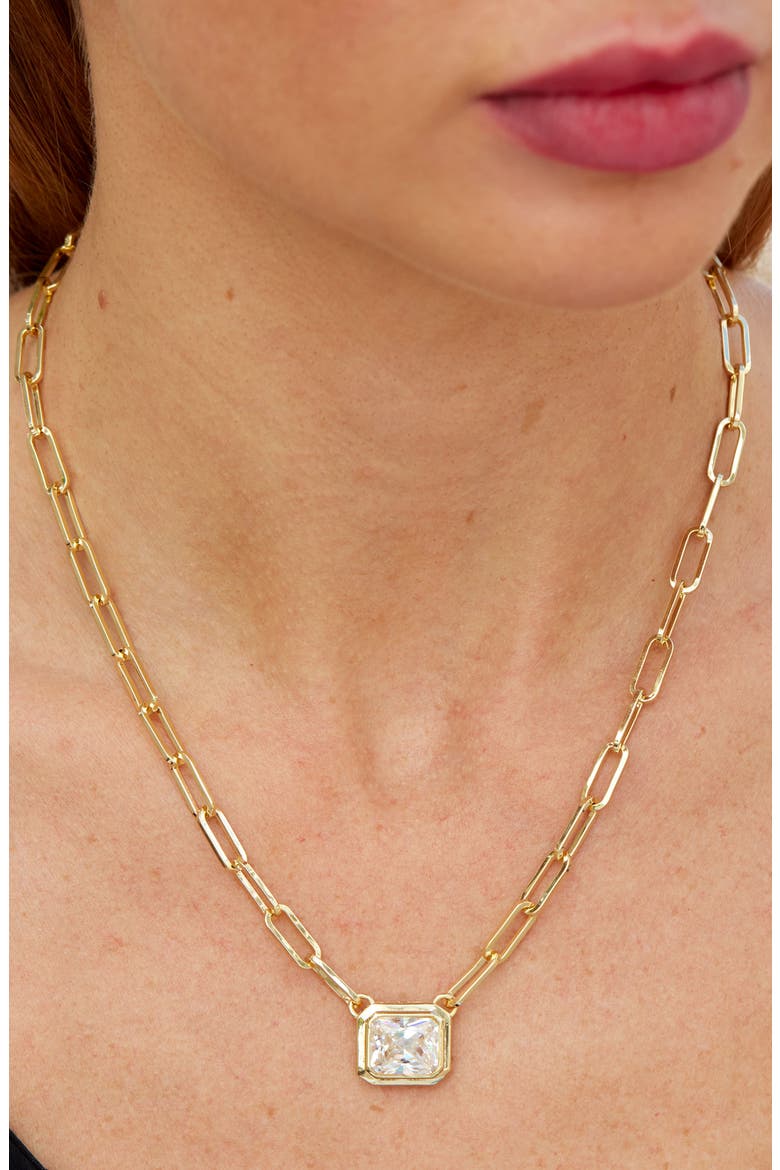 Open Link Cubic Zirconia Pendant Necklace, Alternate, color, GOLD/WHITE