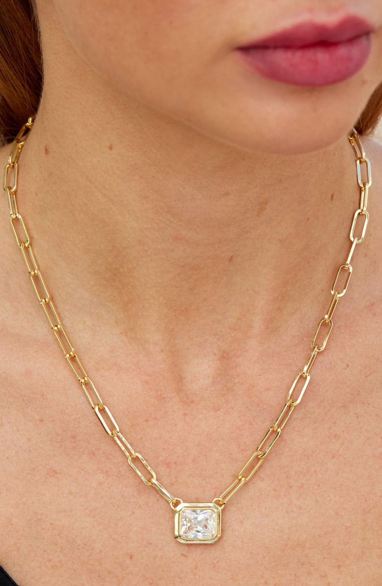 SAVVY CIE JEWELS Open Link Cubic Zirconia Pendant Necklace, Alternate, color, Gold/White