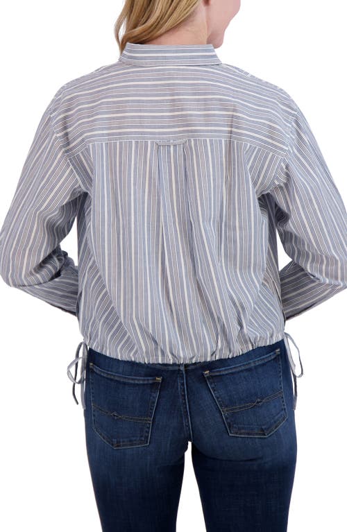Lucky Brand Stripe Cinch Hem Button-up Shirt In Blue Stripe