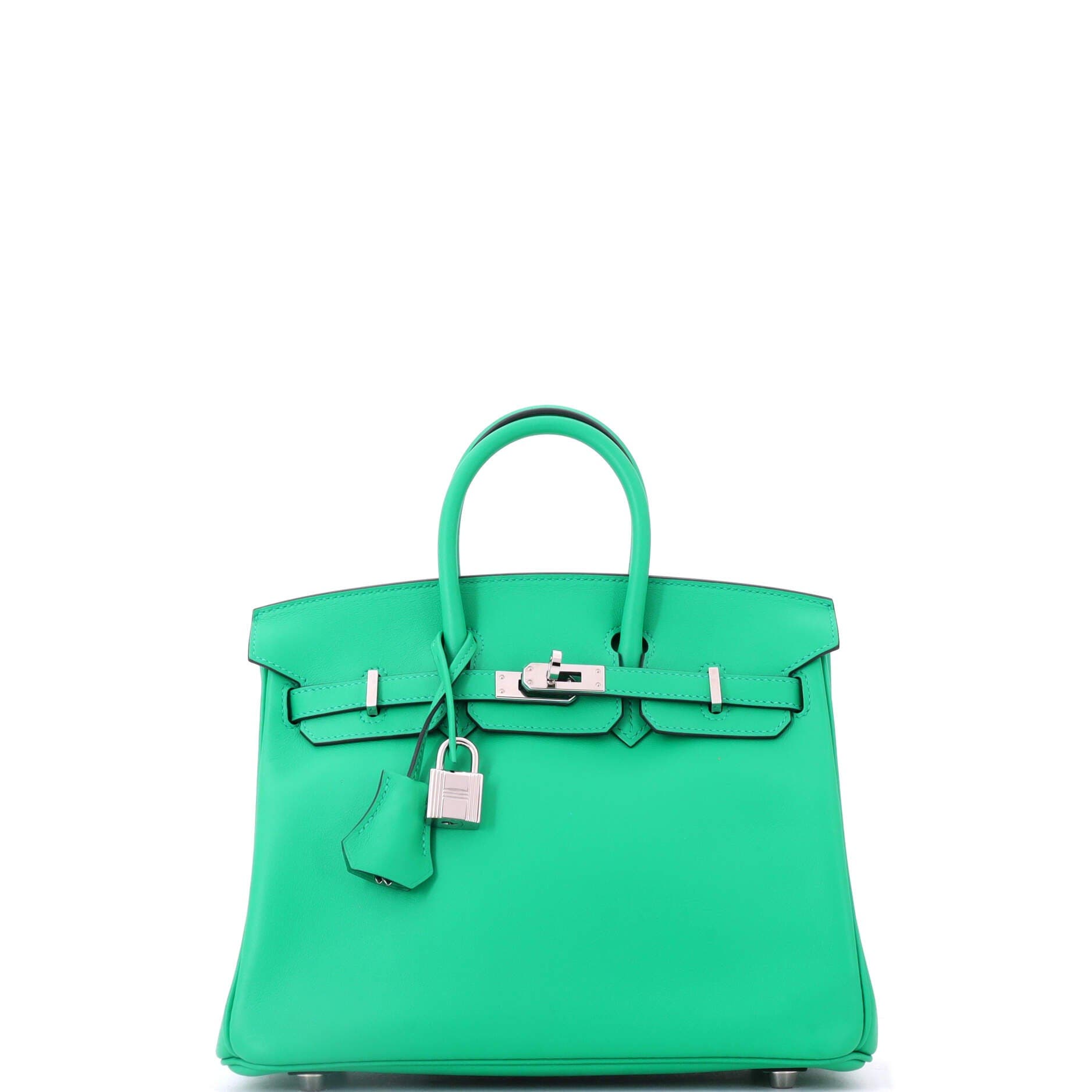 Pre-Owned Hermes Birkin Handbag Green Swift with Palladium Hardware 25, Main, color, Menthe