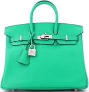Pre-Owned Hermes Birkin Handbag Green Swift with Palladium Hardware 25