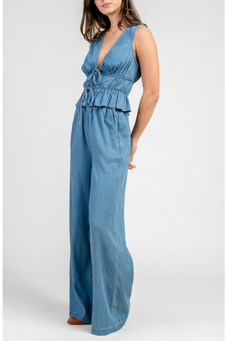 Shirred Wide Leg Chambray Jumpsuit, Alternate, color, CHAMBRAY