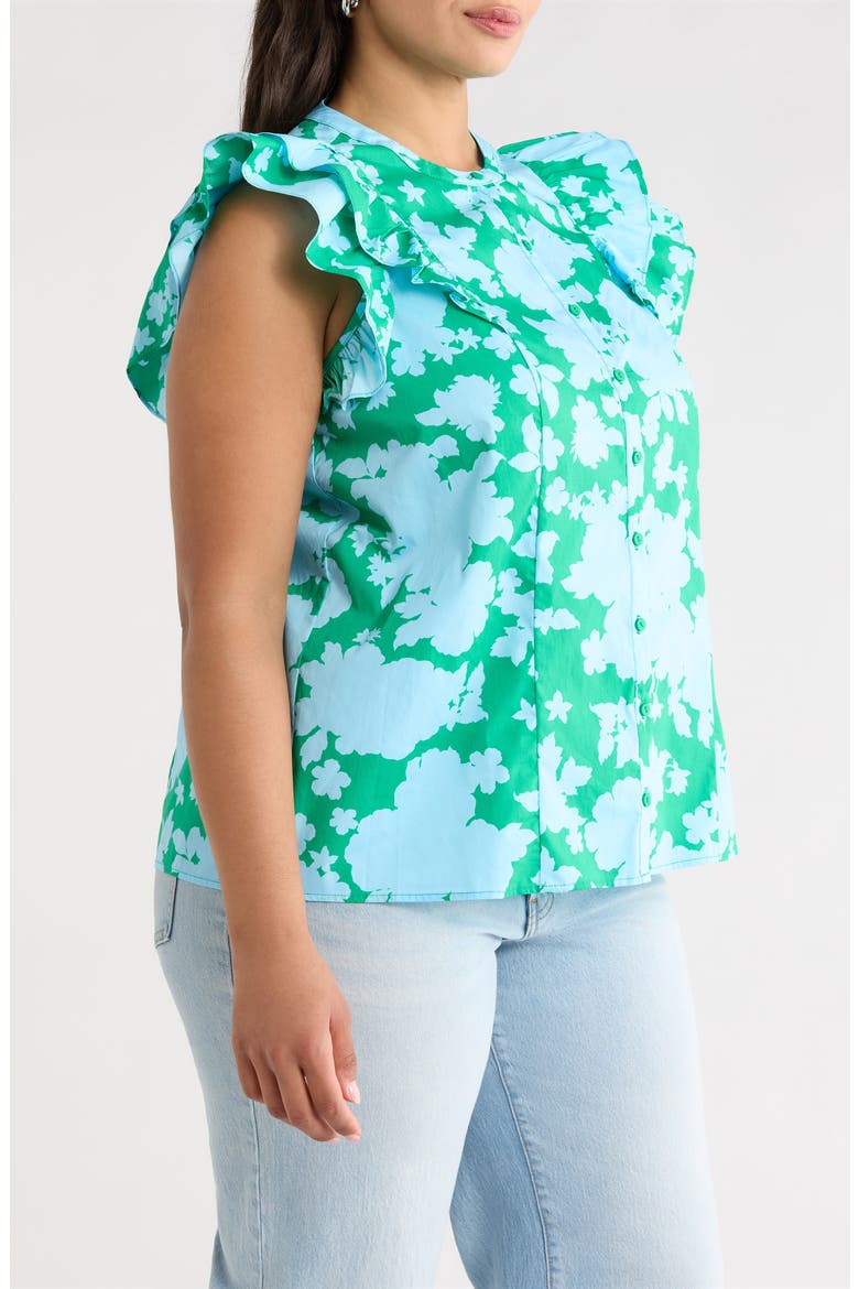 Riona Floral Sammi Cotton Button-Up Top, Alternate, color, BLUE-KELLY