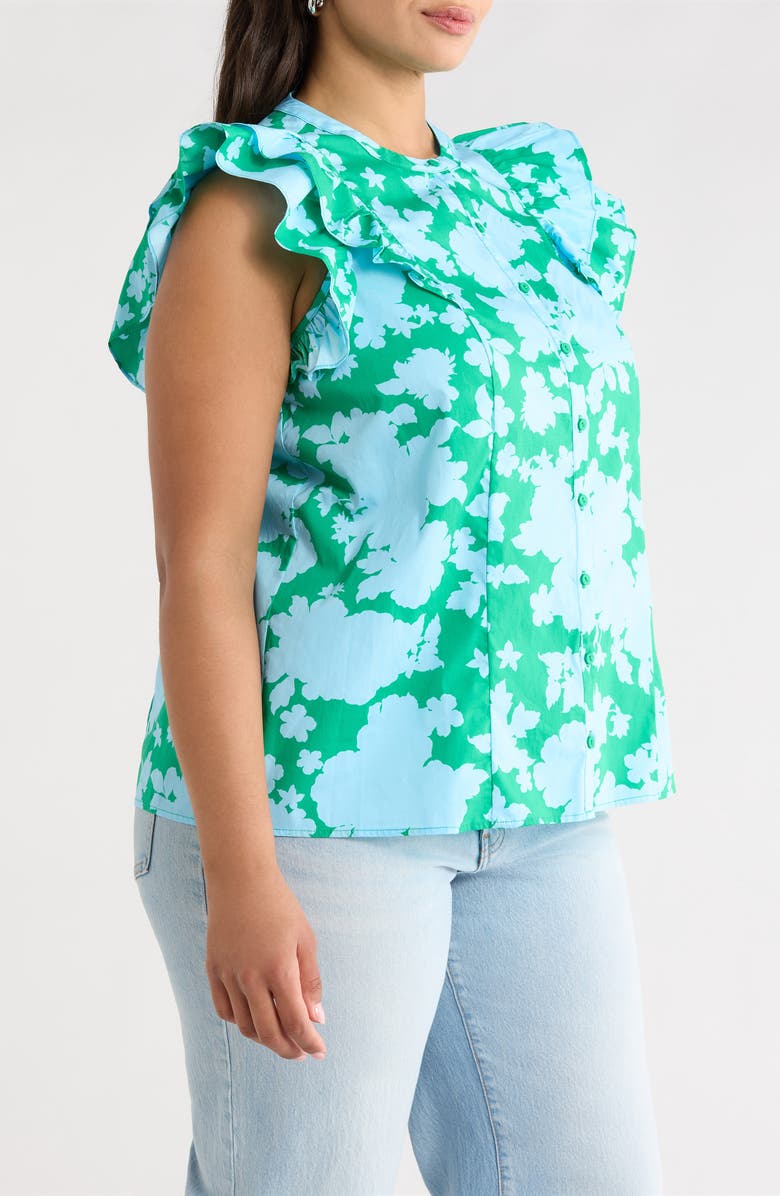 SUGARLIPS Riona Floral Sammi Cotton Button-Up Top, Alternate, color, Blue-Kelly