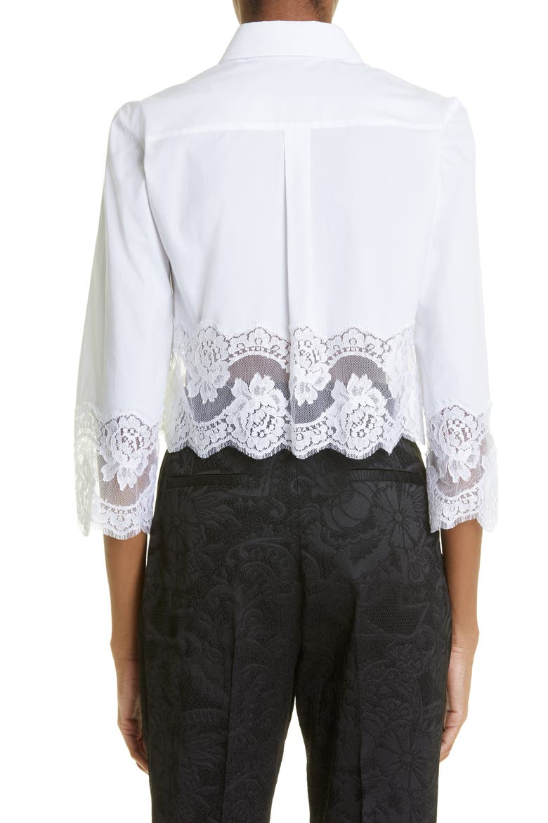 Button Up Floral Lace Crop Button-Up Shirt, Alternate, color, W0800 BIANCO OTTICO
