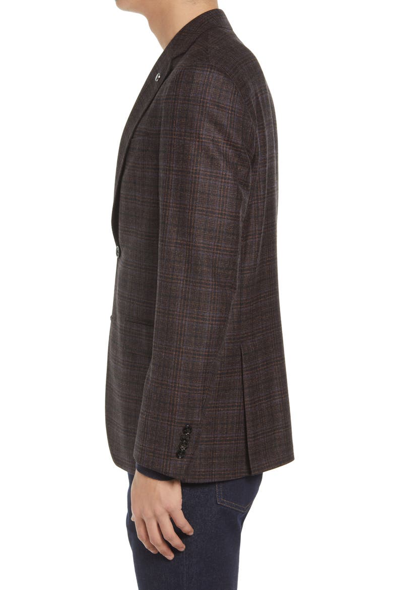 Konan Trim Fit Plaid Wool Sport Coat, Alternate, color, BROWN