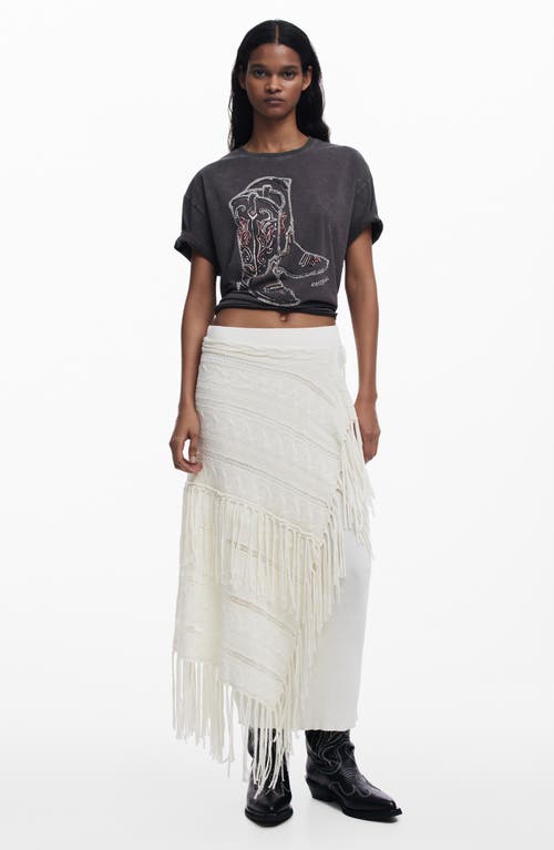 Desigual Mixed Stitch Fringe Maxi Skirt In Light Beige