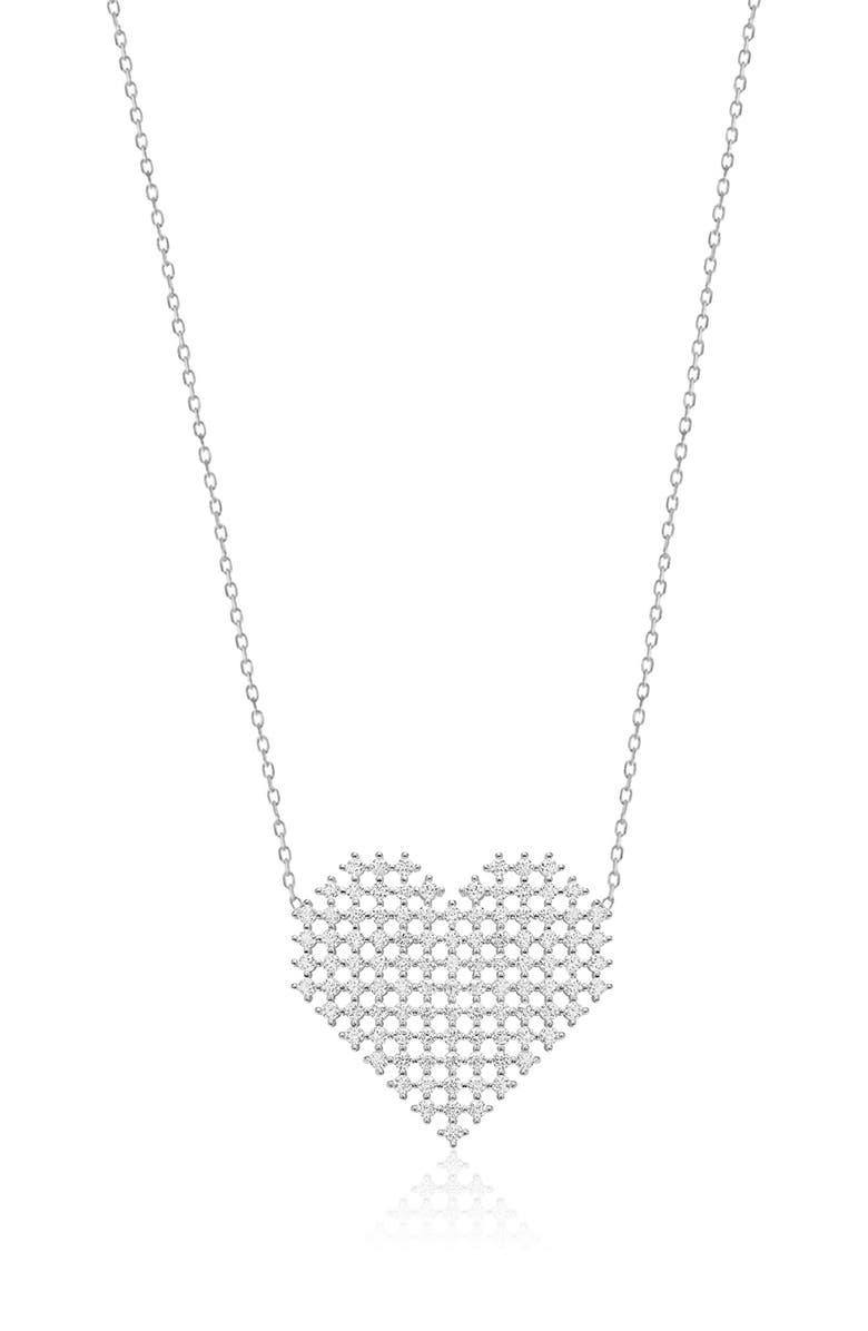 GLAZE JEWELRY Rhodium Plated Sterling Silver Pave CZ Heart Pendant Necklace, Main, color,