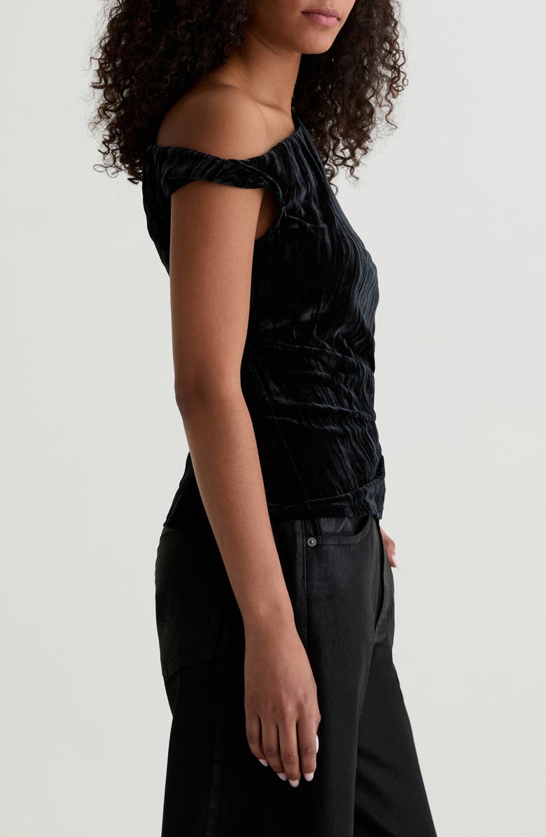 AG Rachel Asymmetric Cold Shoulder Velvet Top, Alternate, color, Super Black