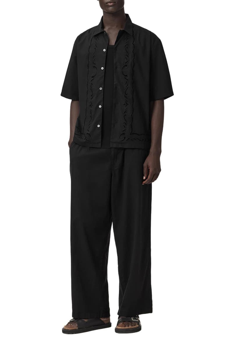 AllSaints Field Eyelet Detail Short Sleeve Button-Up Shirt, Alternate, color, Jet Black