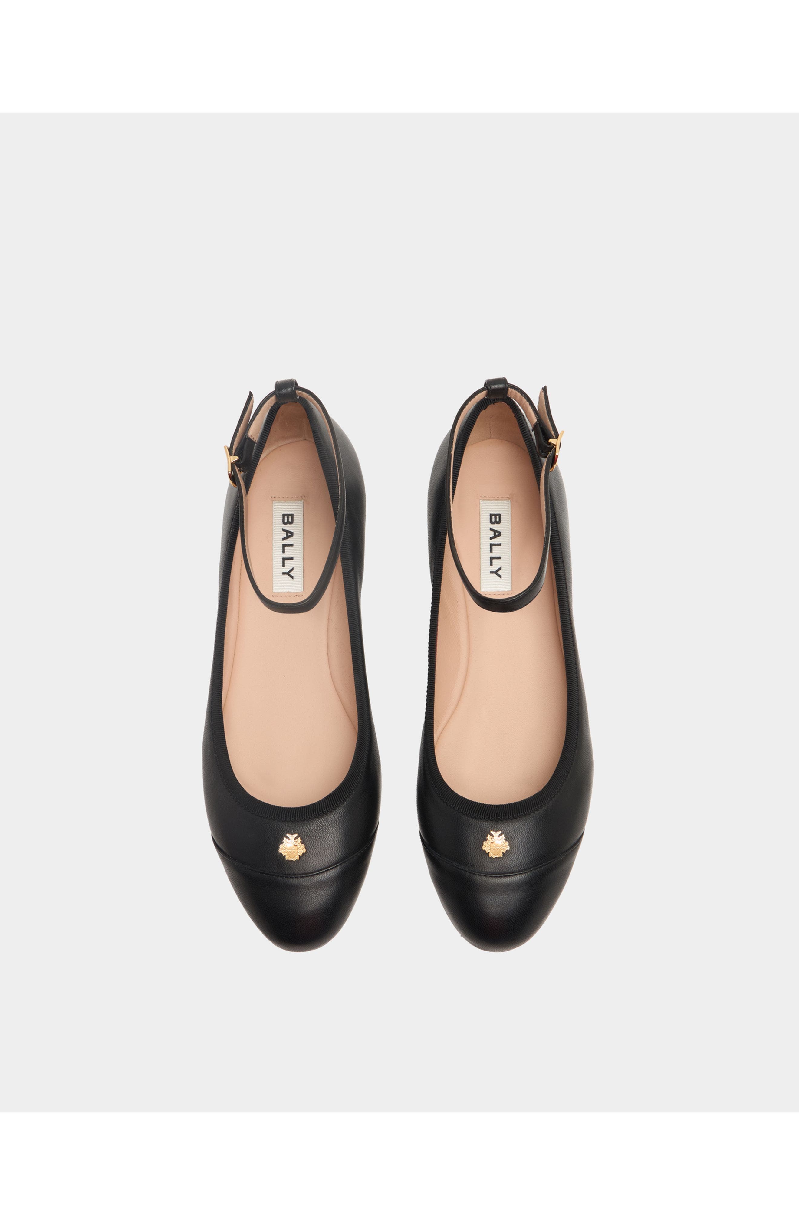 Bally Ysla Ballet Flat in Dusty Petal Leather, Alternate, color, Black