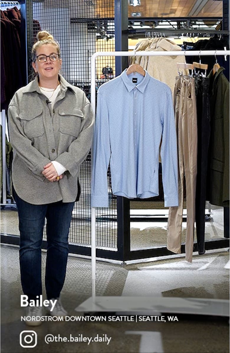 Hugo Boss Roan Slim Fit Geo Stretch Nylon Button-Up Shirt, sales video thumbnail