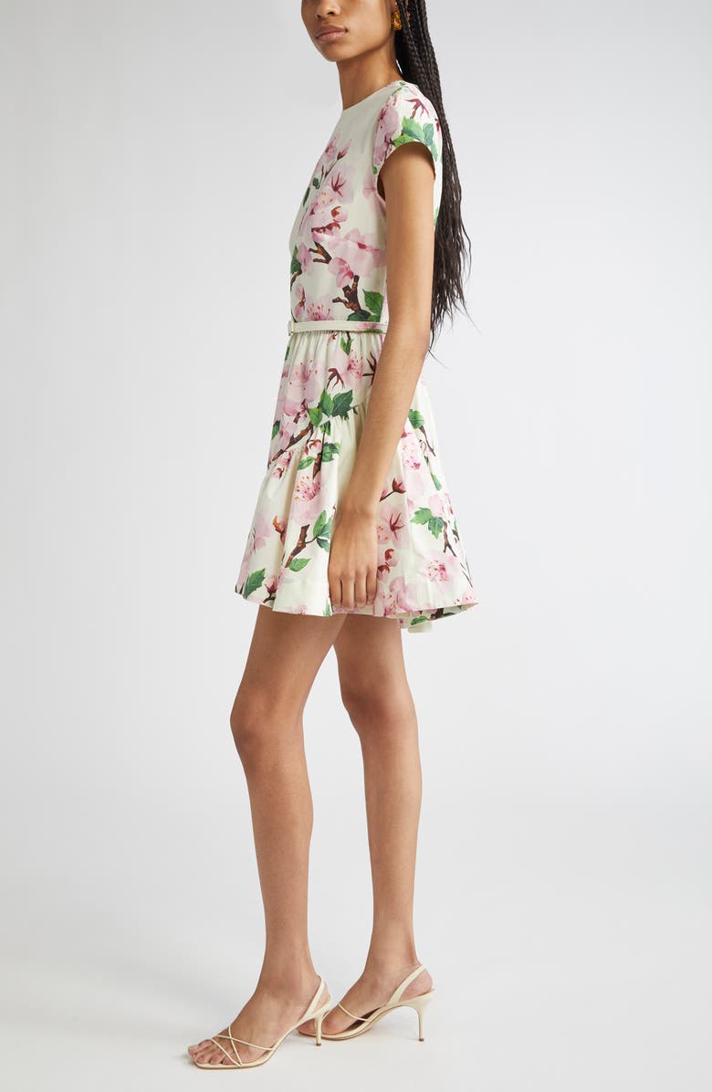 Oscar de la Renta Cherry Blossom Belted Poplin Minidress, Alternate, color, Pink/ Ecru