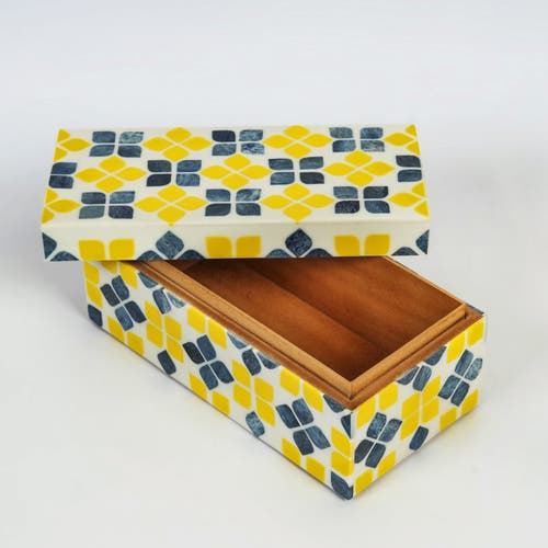 Mela Artisans Marigold Mosaic Inlay Box In Gold