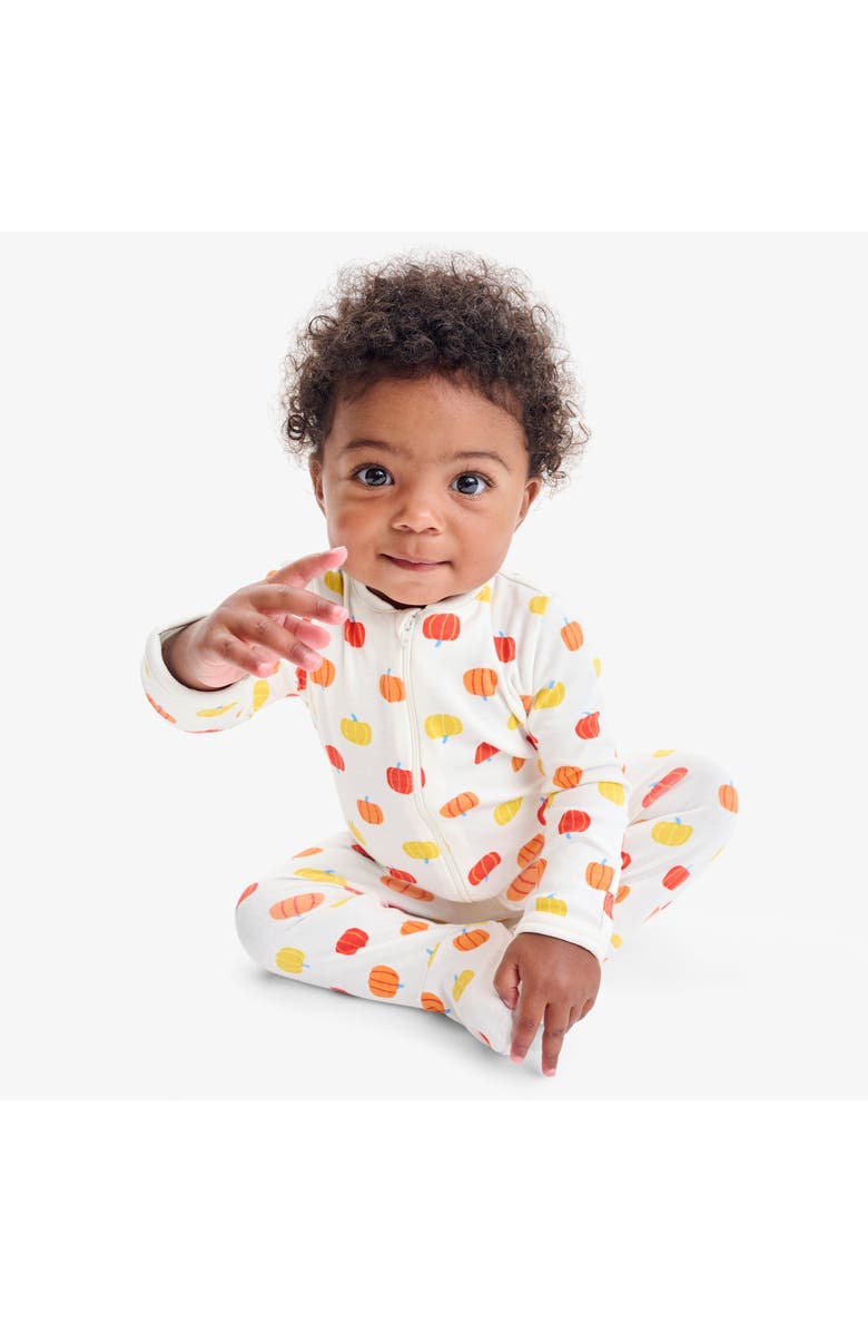 Primary Baby Organic Zip Footie In Candy Pumpkins, Alternate, color, Ivory Pumpkins