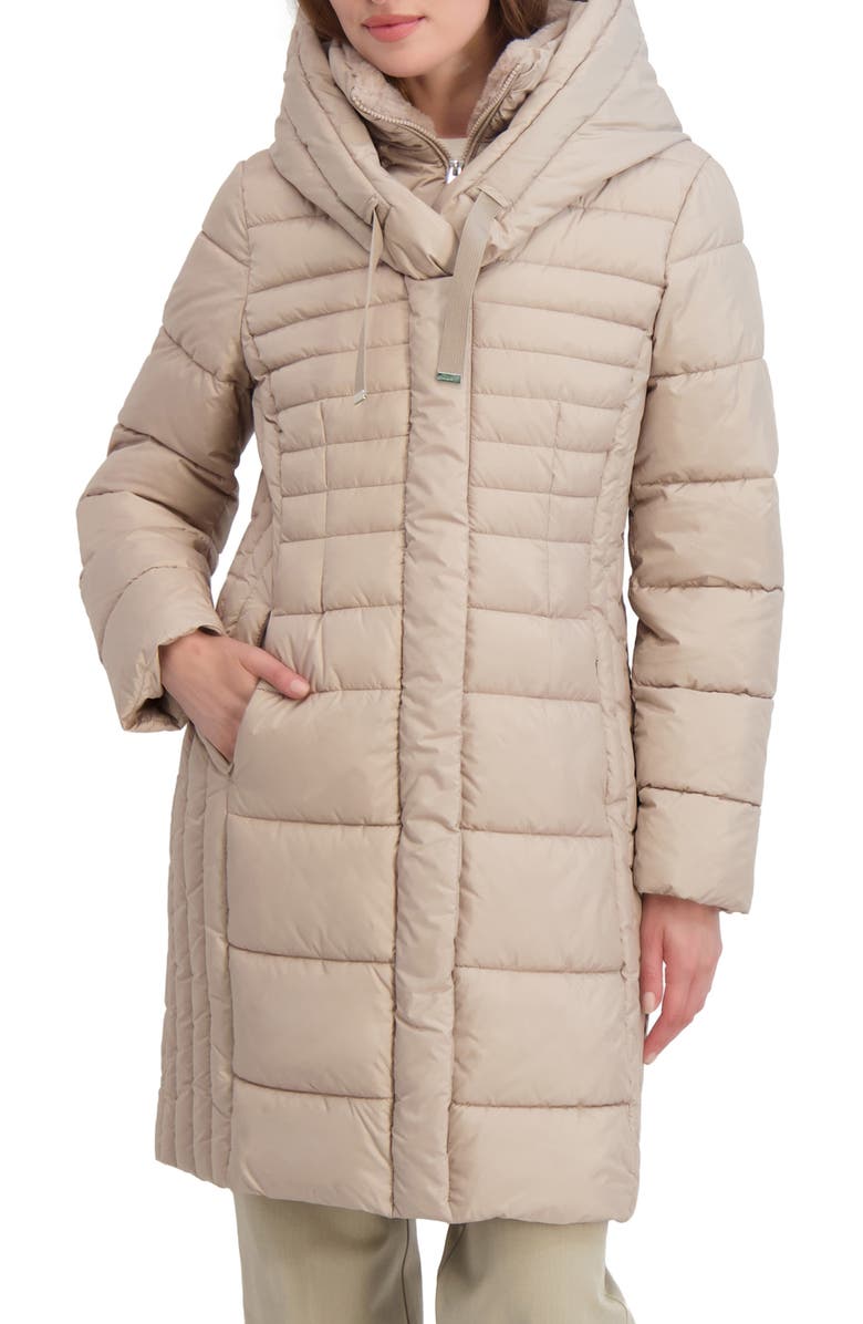 Tahari Casey Hooded Bib Puffer Coat, Main, color, Pale Oak