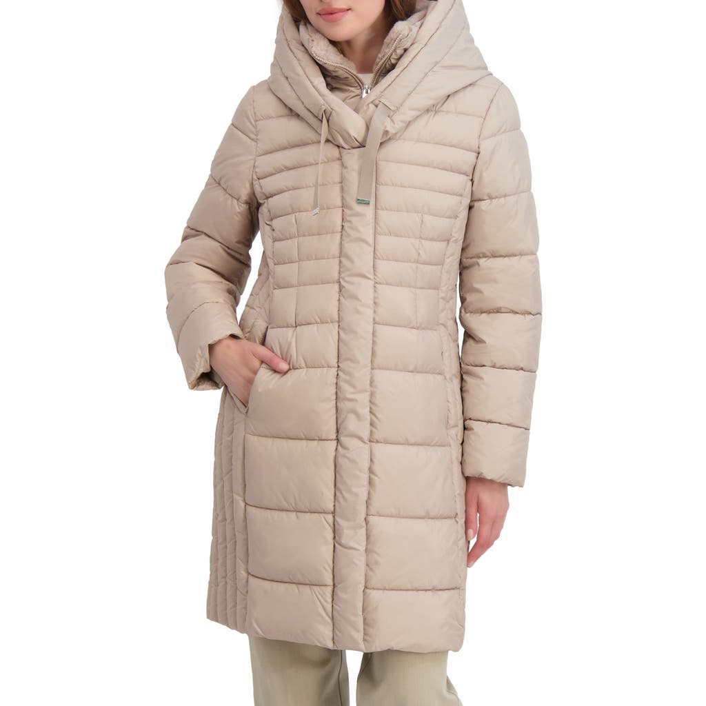 Tahari Casey Hooded Bib Puffer Coat In Neutral