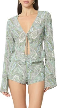 AFRM Tyra Paisley Tie Front Top