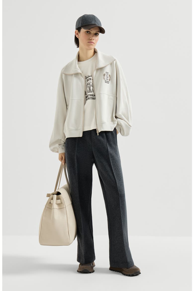 Cotton smooth French terry sweatshirt with zip and embroidered logo, Alternate, color, Milk