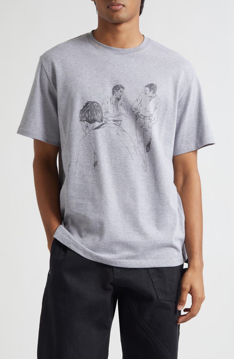 JW Anderson Cafe Scene Graphic T-Shirt, Main, color, Mid Grey Melange
