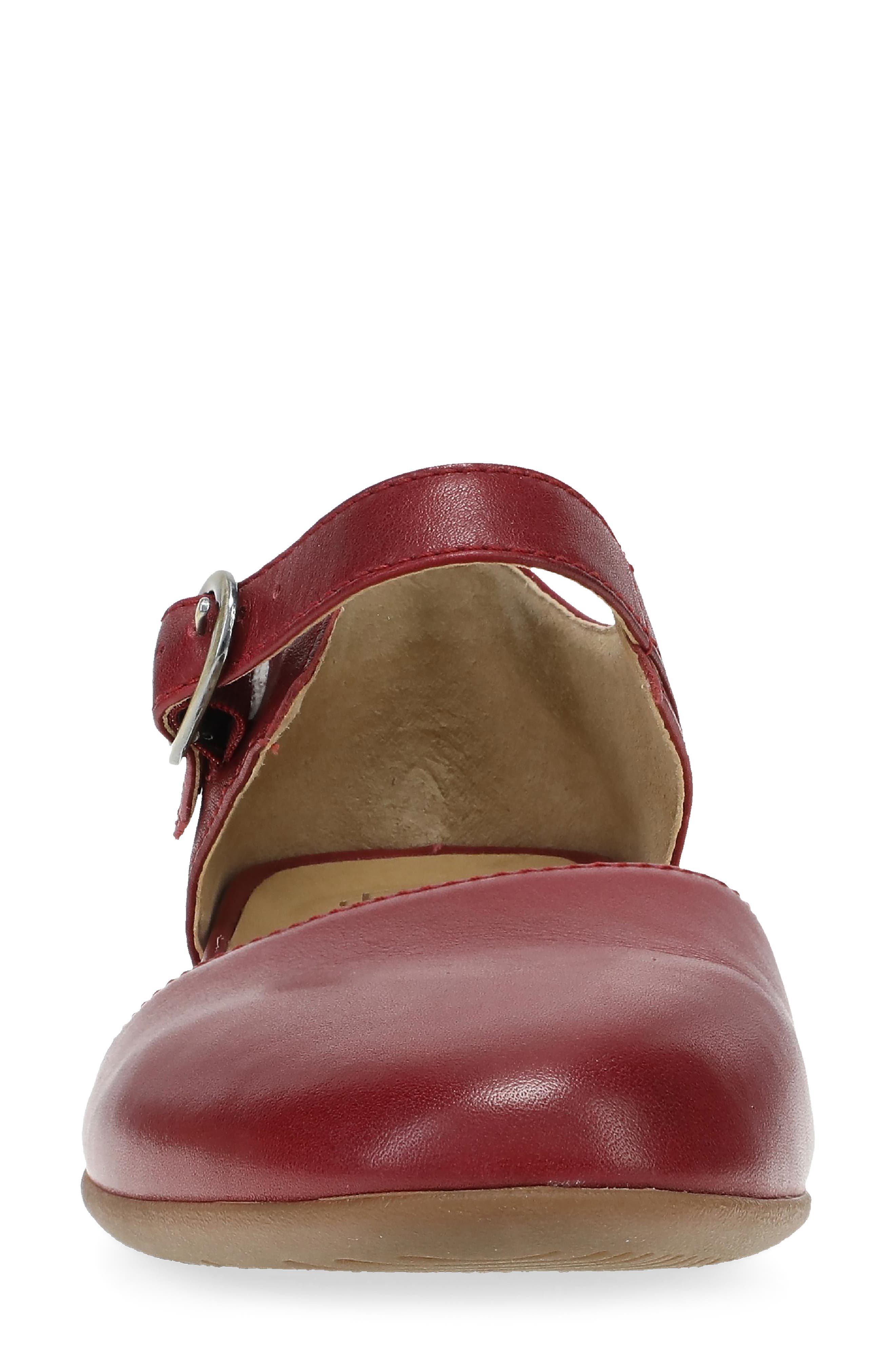 Dansko Liv Ankle Strap Flat, Alternate, color, Red Nappa