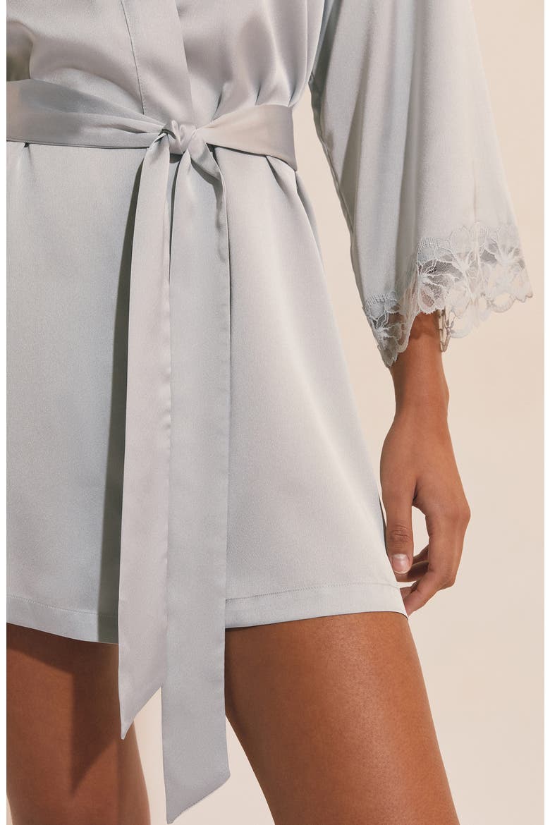 Naeva Deshabille Lace Trim Satin Robe, Alternate, color, OXYGEN