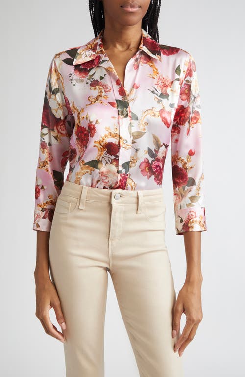 L Agence L'agence Dani Three Quarter Sleeve Silk Button-up Shirt