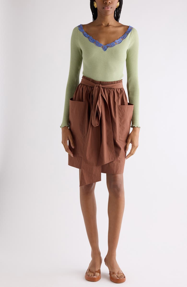 Chloé Lace Trim Rib Cotton & Silk Sweater, Alternate, color, Dark Cedar