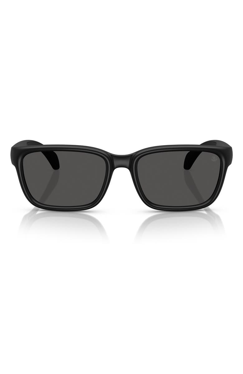 Moncler 55mm Polarized Rectangle Sunglasses, Main, color, Matte Black