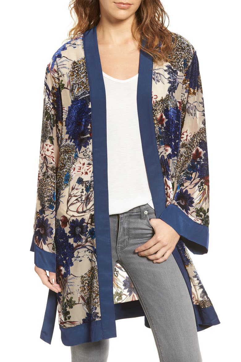 Velvet Burnout Robe, Main, color, NAVY