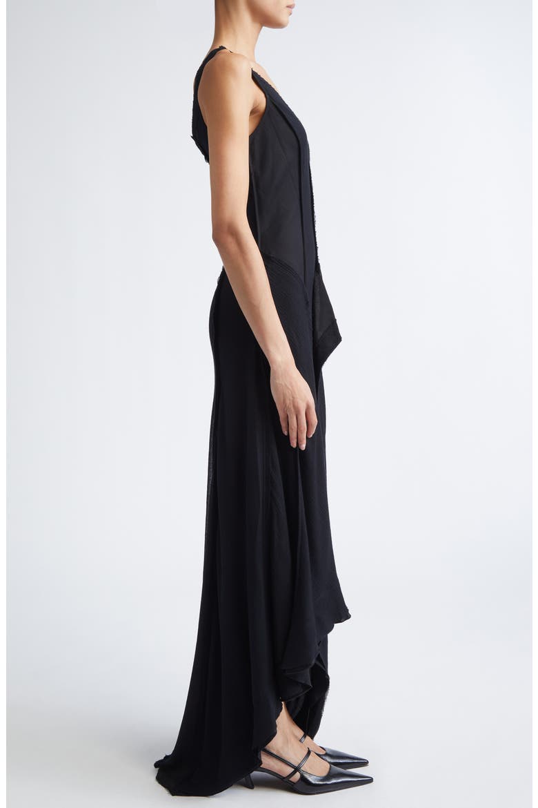 Wool Chiffon Asymmetric Gown with Train, Alternate, color, BLACK