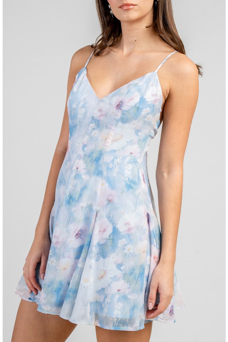 Floral Godet Fit and Flare Minidress, Alternate, color, BLUE
